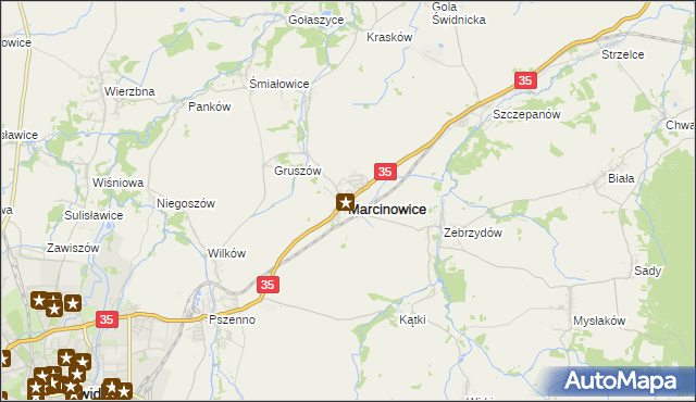 mapa Marcinowice powiat świdnicki, Marcinowice powiat świdnicki na mapie Targeo