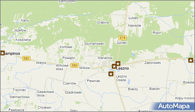 mapa Marianów gmina Leszno, Marianów gmina Leszno na mapie Targeo