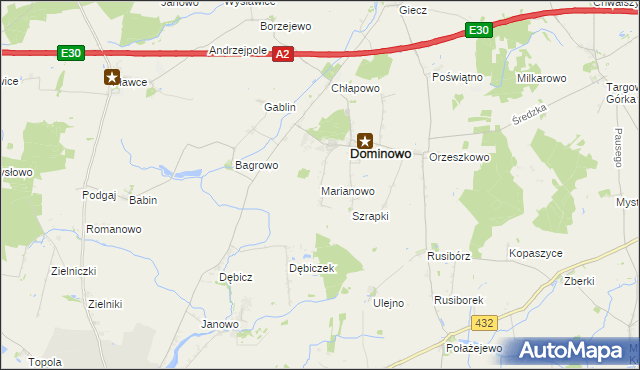 mapa Marianowo gmina Dominowo, Marianowo gmina Dominowo na mapie Targeo