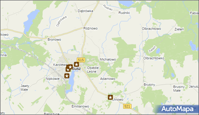 mapa Michałowo gmina Susz, Michałowo gmina Susz na mapie Targeo