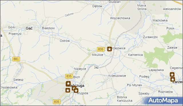 mapa Mikulice gmina Gać, Mikulice gmina Gać na mapie Targeo