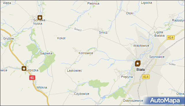 mapa Miłowice gmina Biała, Miłowice gmina Biała na mapie Targeo