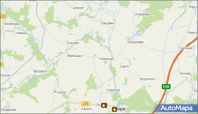 mapa Mołstowo gmina Brojce, Mołstowo gmina Brojce na mapie Targeo