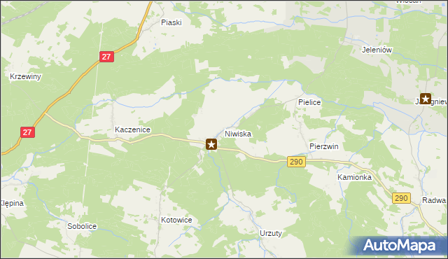 mapa Niwiska gmina Nowogród Bobrzański, Niwiska gmina Nowogród Bobrzański na mapie Targeo