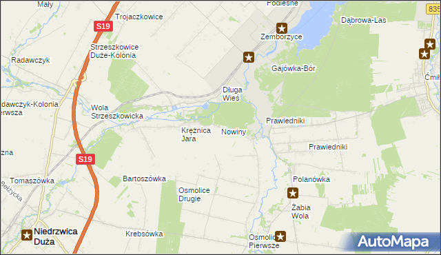 mapa Nowiny gmina Głusk, Nowiny gmina Głusk na mapie Targeo