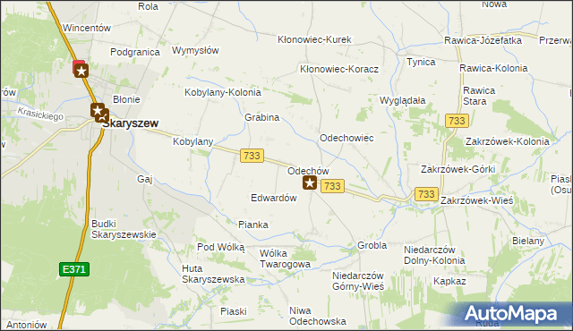 mapa Odechów gmina Skaryszew, Odechów gmina Skaryszew na mapie Targeo