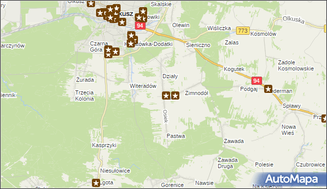 mapa Osiek gmina Olkusz, Osiek gmina Olkusz na mapie Targeo