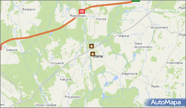 mapa Osina powiat goleniowski, Osina powiat goleniowski na mapie Targeo