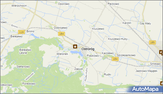 mapa Ostroróg powiat szamotulski, Ostroróg powiat szamotulski na mapie Targeo