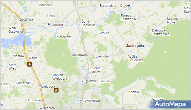 mapa Owadów gmina Jastrzębia, Owadów gmina Jastrzębia na mapie Targeo