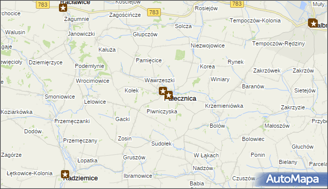 mapa Pałecznica powiat proszowicki, Pałecznica powiat proszowicki na mapie Targeo