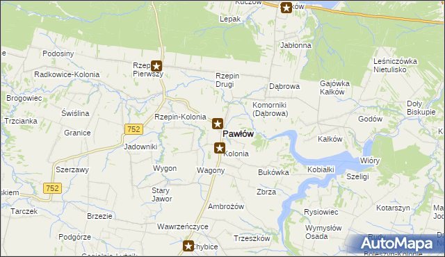 mapa Pawłów powiat starachowicki, Pawłów powiat starachowicki na mapie Targeo
