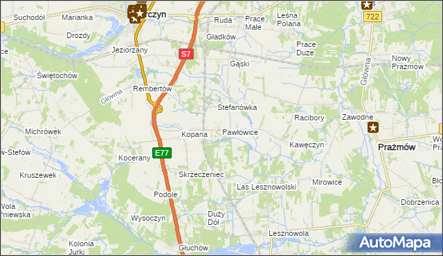 mapa Pawłowice gmina Tarczyn, Pawłowice gmina Tarczyn na mapie Targeo