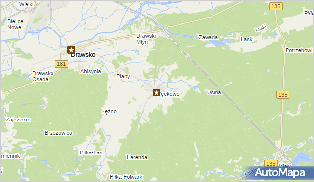 mapa Pęckowo gmina Drawsko, Pęckowo gmina Drawsko na mapie Targeo