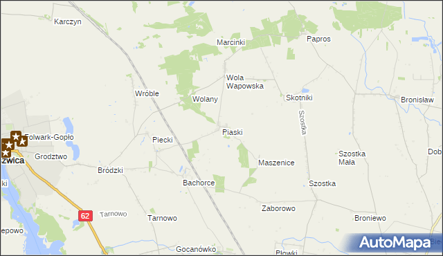 mapa Piaski gmina Kruszwica, Piaski gmina Kruszwica na mapie Targeo
