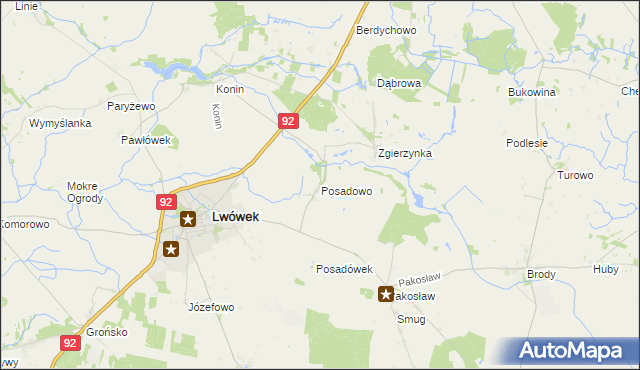 mapa Posadowo gmina Lwówek, Posadowo gmina Lwówek na mapie Targeo