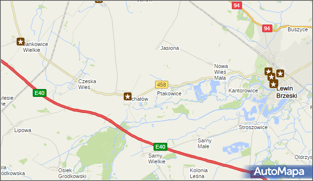 mapa Ptakowice gmina Lewin Brzeski, Ptakowice gmina Lewin Brzeski na mapie Targeo