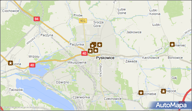 mapa Pyskowice powiat gliwicki, Pyskowice powiat gliwicki na mapie Targeo