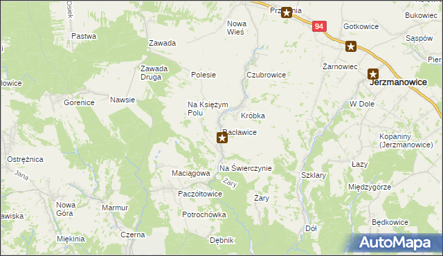 mapa Racławice gmina Jerzmanowice-Przeginia, Racławice gmina Jerzmanowice-Przeginia na mapie Targeo