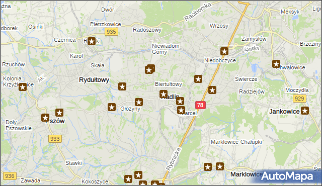 mapa Radlin powiat wodzisławski, Radlin powiat wodzisławski na mapie Targeo