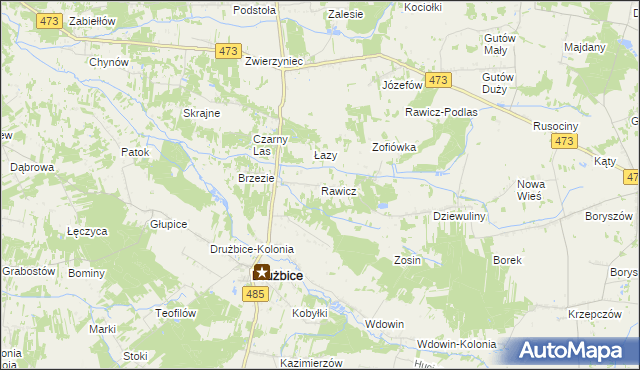 mapa Rawicz gmina Drużbice, Rawicz gmina Drużbice na mapie Targeo