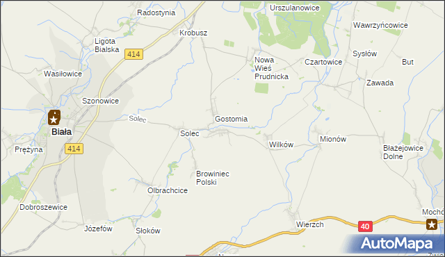 mapa Rostkowice gmina Biała, Rostkowice gmina Biała na mapie Targeo