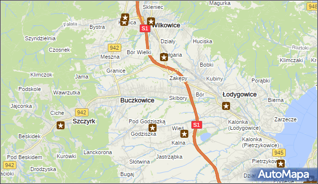 mapa Rybarzowice, Rybarzowice na mapie Targeo