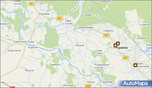 mapa Rybna gmina Popielów, Rybna gmina Popielów na mapie Targeo