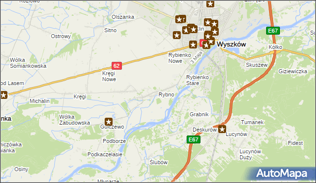 mapa Rybno gmina Wyszków, Rybno gmina Wyszków na mapie Targeo