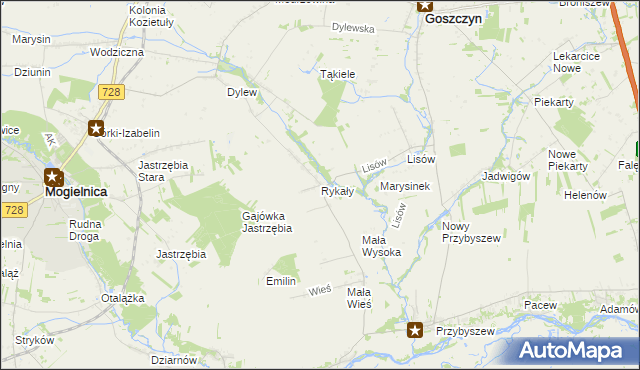 mapa Rykały, Rykały na mapie Targeo