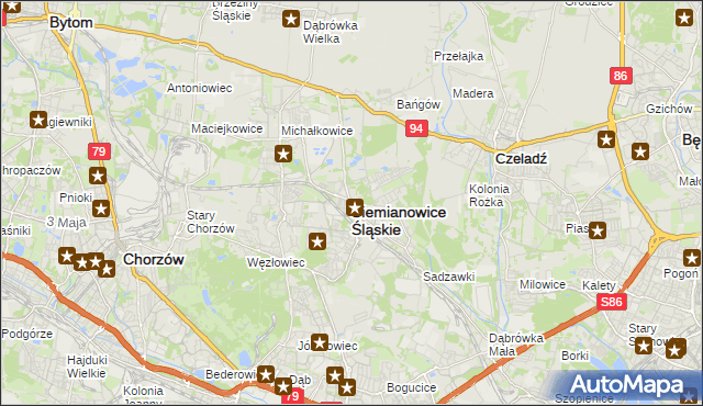 mapa Siemianowice Śląskie, Siemianowice Śląskie na mapie Targeo