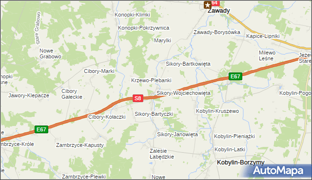 mapa Sikory-Wojciechowięta, Sikory-Wojciechowięta na mapie Targeo