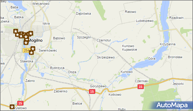 mapa Skrzeszewo gmina Mogilno, Skrzeszewo gmina Mogilno na mapie Targeo