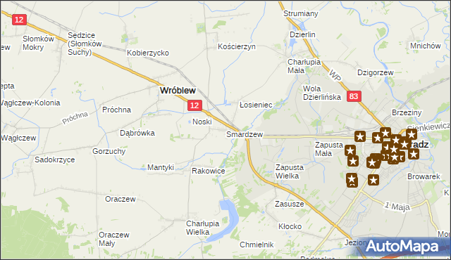 mapa Smardzew gmina Wróblew, Smardzew gmina Wróblew na mapie Targeo
