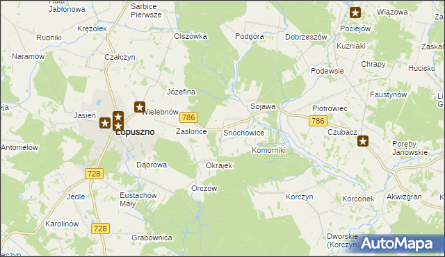 mapa Snochowice, Snochowice na mapie Targeo