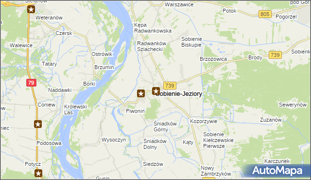mapa Sobienie-Jeziory, Sobienie-Jeziory na mapie Targeo