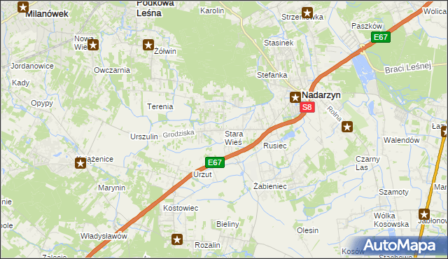 mapa Stara Wieś gmina Nadarzyn, Stara Wieś gmina Nadarzyn na mapie Targeo