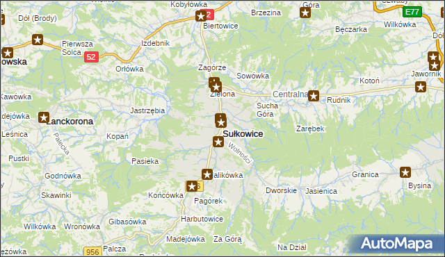 mapa Sułkowice powiat myślenicki, Sułkowice powiat myślenicki na mapie Targeo