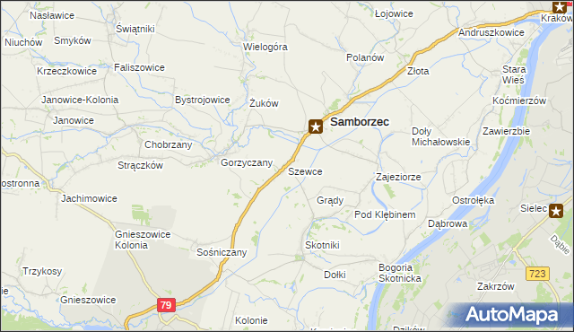 mapa Szewce gmina Samborzec, Szewce gmina Samborzec na mapie Targeo