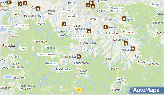 mapa Targanice, Targanice na mapie Targeo
