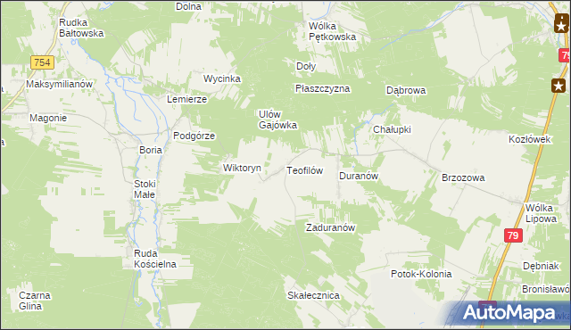 mapa Teofilów gmina Tarłów, Teofilów gmina Tarłów na mapie Targeo