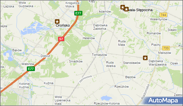 mapa Tomaszów gmina Orońsko, Tomaszów gmina Orońsko na mapie Targeo