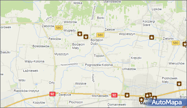 mapa Topolin gmina Stare Babice, Topolin gmina Stare Babice na mapie Targeo