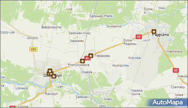 mapa Trębaczew gmina Działoszyn, Trębaczew gmina Działoszyn na mapie Targeo