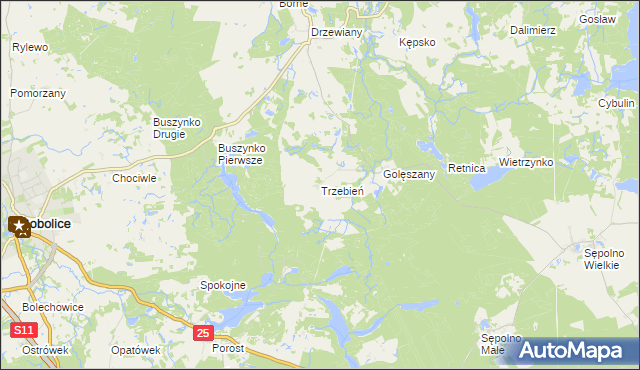 mapa Trzebień gmina Bobolice, Trzebień gmina Bobolice na mapie Targeo