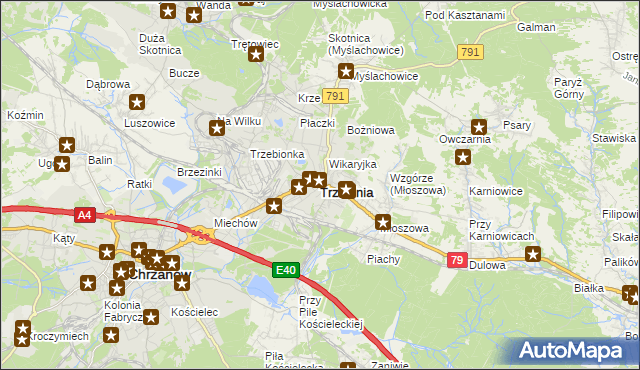 mapa Trzebinia powiat chrzanowski, Trzebinia powiat chrzanowski na mapie Targeo