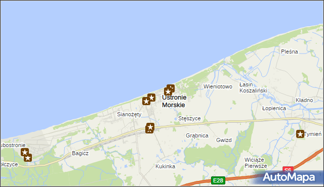 mapa Ustronie Morskie, Ustronie Morskie na mapie Targeo