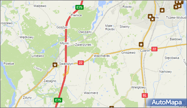 mapa Waćmierek, Waćmierek na mapie Targeo