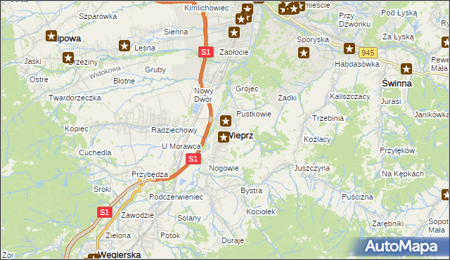 mapa Wieprz gmina Radziechowy-Wieprz, Wieprz gmina Radziechowy-Wieprz na mapie Targeo