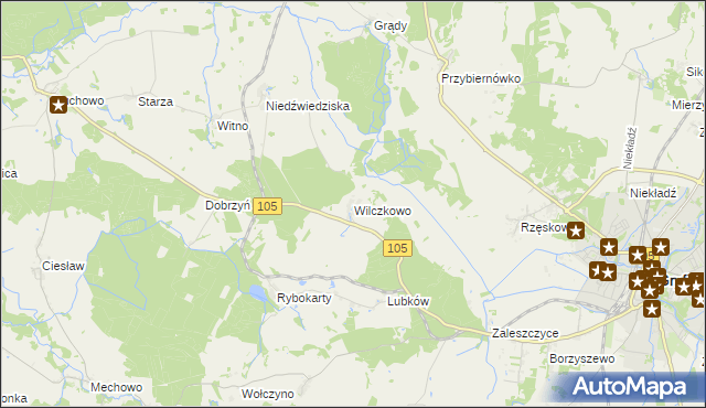 mapa Wilczkowo gmina Gryfice, Wilczkowo gmina Gryfice na mapie Targeo
